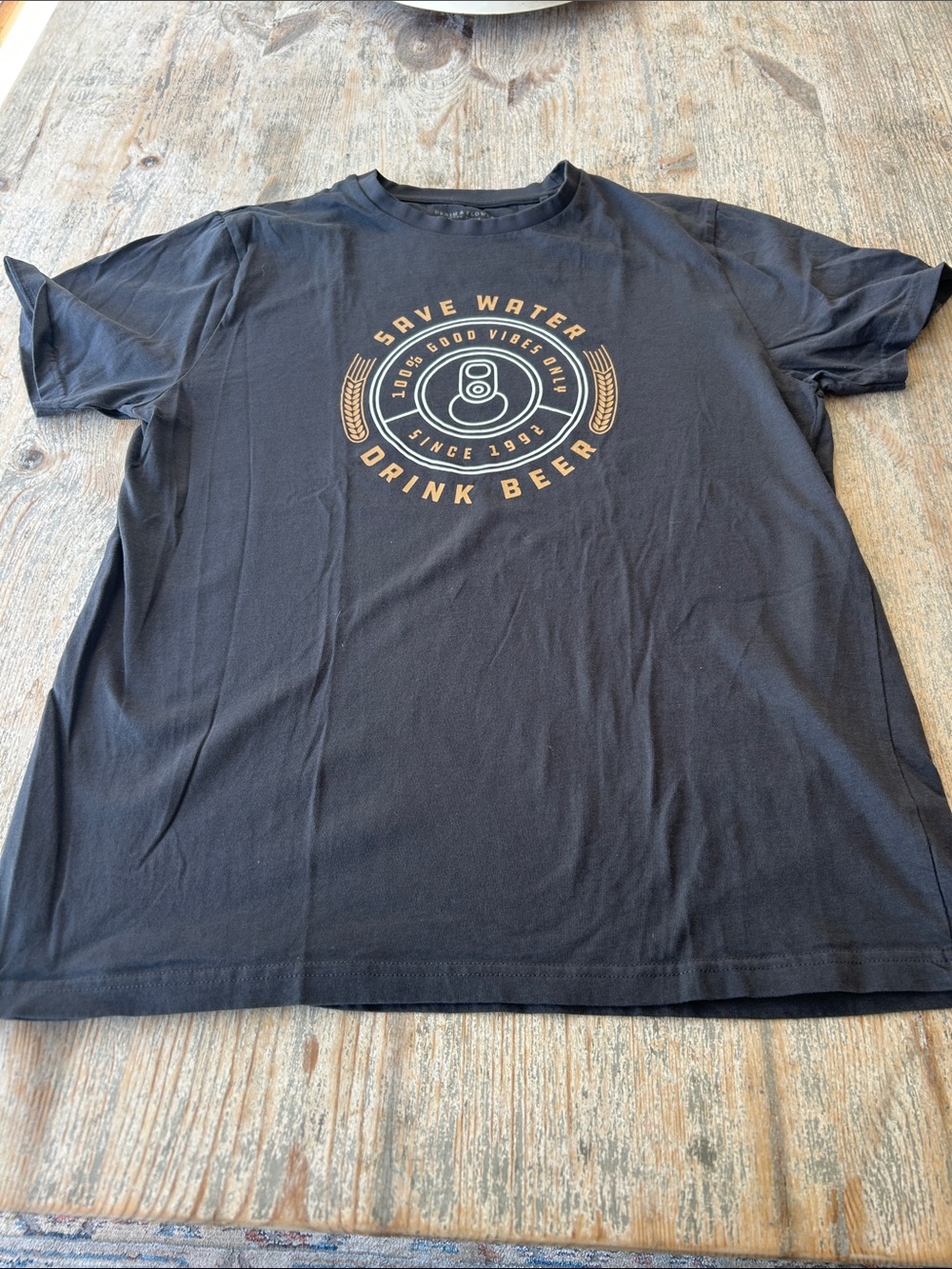 Denim & Flower Black Short Sleeve Tee with Gold Graphic